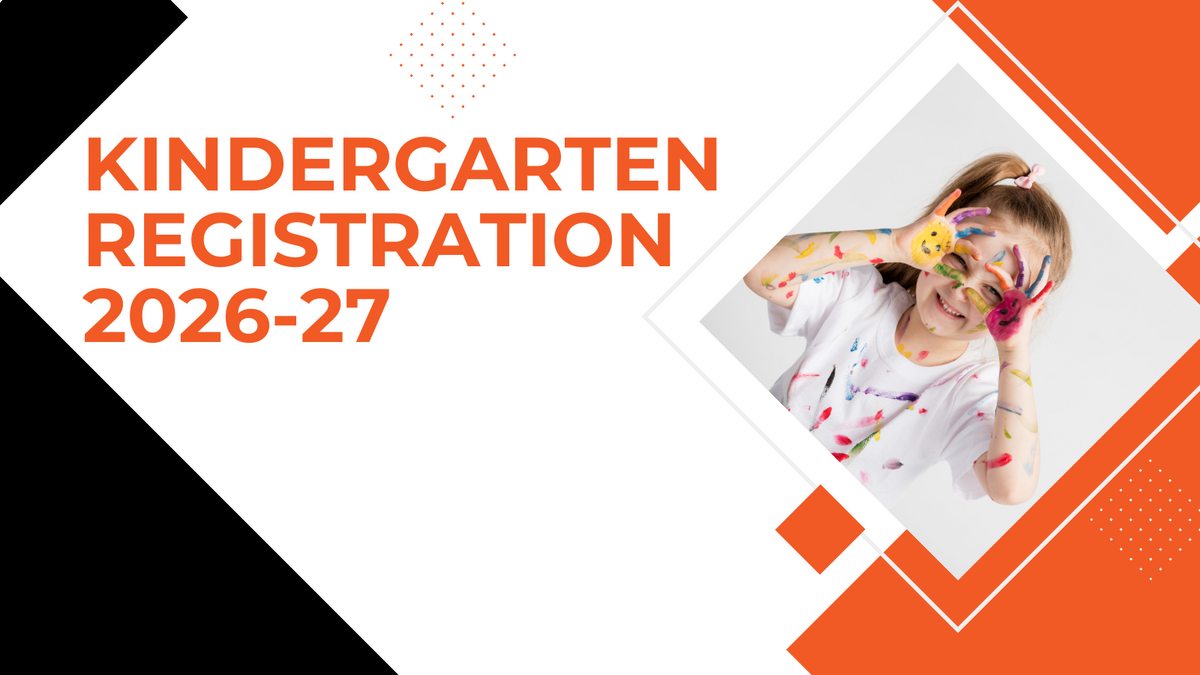 Kindergarten REgistration 2026-27 -  girl with paint covered hands and shirt